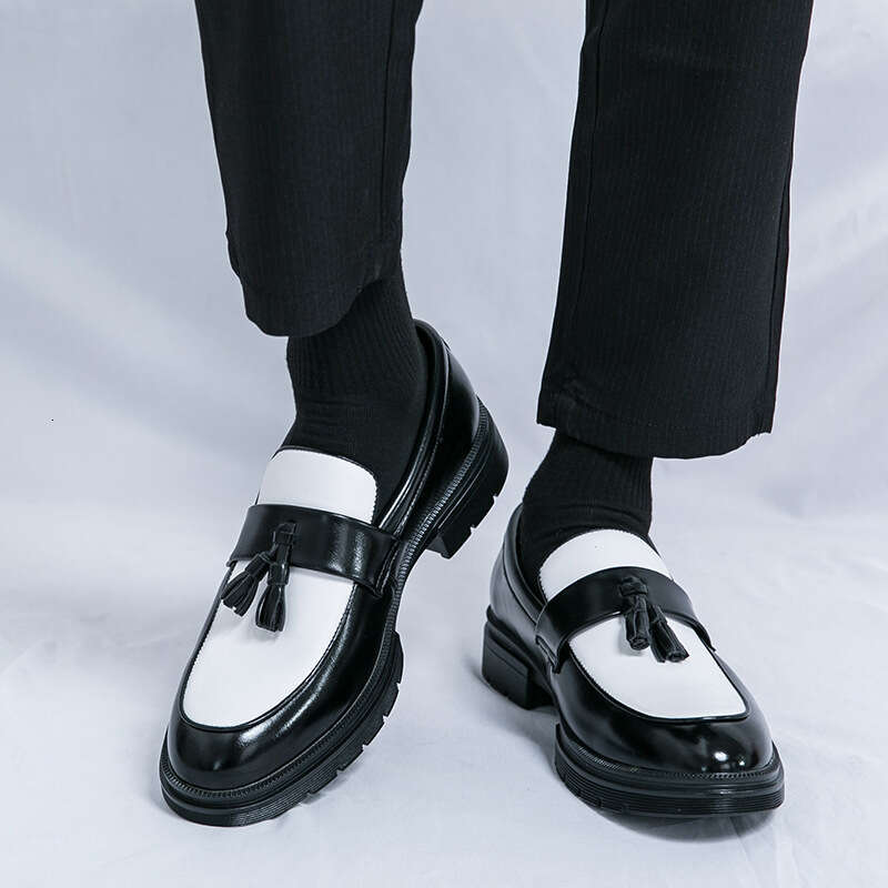 Large size 46 tassel leather 2024 Spring and Autumn new color blocked business formal wear one foot men's shoes