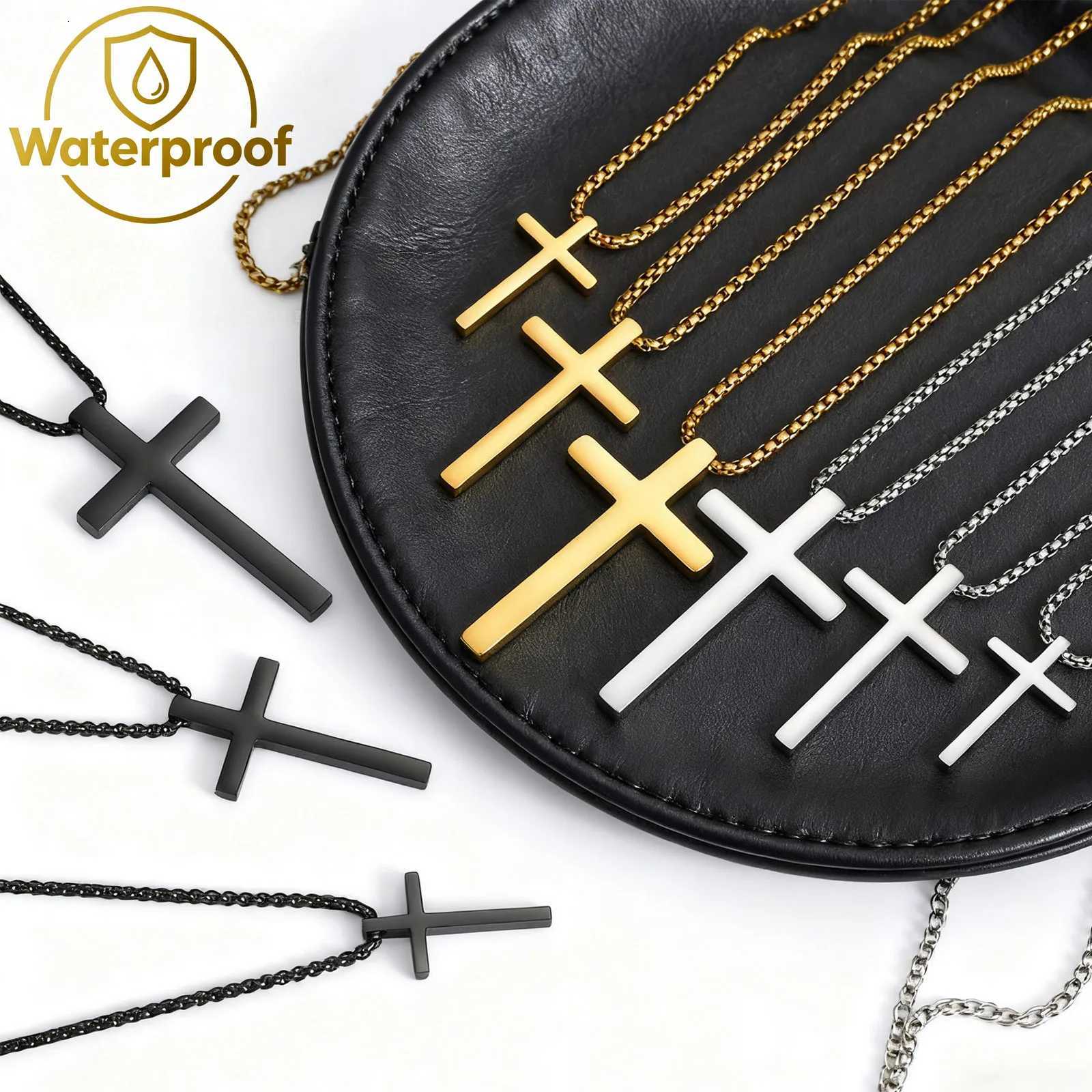 Waterproof Cross Necklace for Men WomenStainless Steel Silver Color Plain Cross PendantClassic Basic Male Collars GiftW251105
