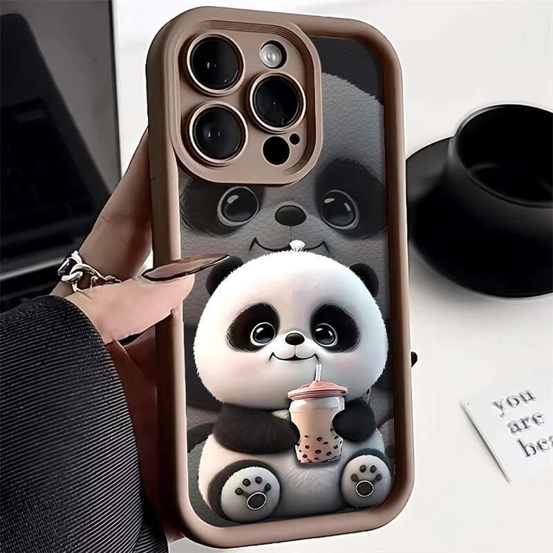 Soft Liquid Silicone Phone Case For iPhone 15 13 11 12 16 14 Pro Max XR XS X 7 8 Plus SE Shockproof Bumper Cute Panda Cover