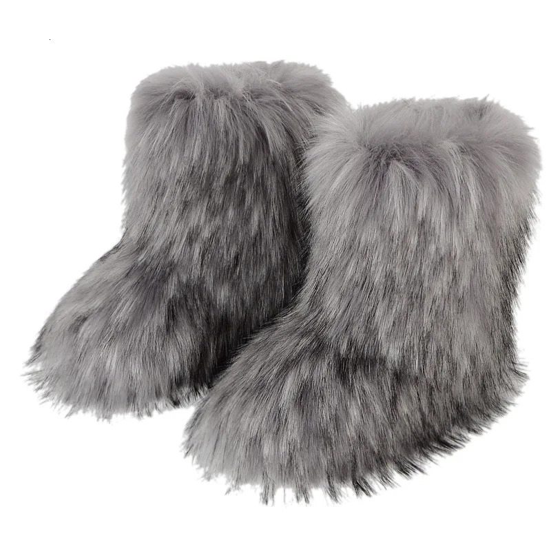Women Faux Fur Boots Winter Fluffy Plush Snow Boots Fashion Furry Boots Comfortable Outdoor Flat Shoes 251104