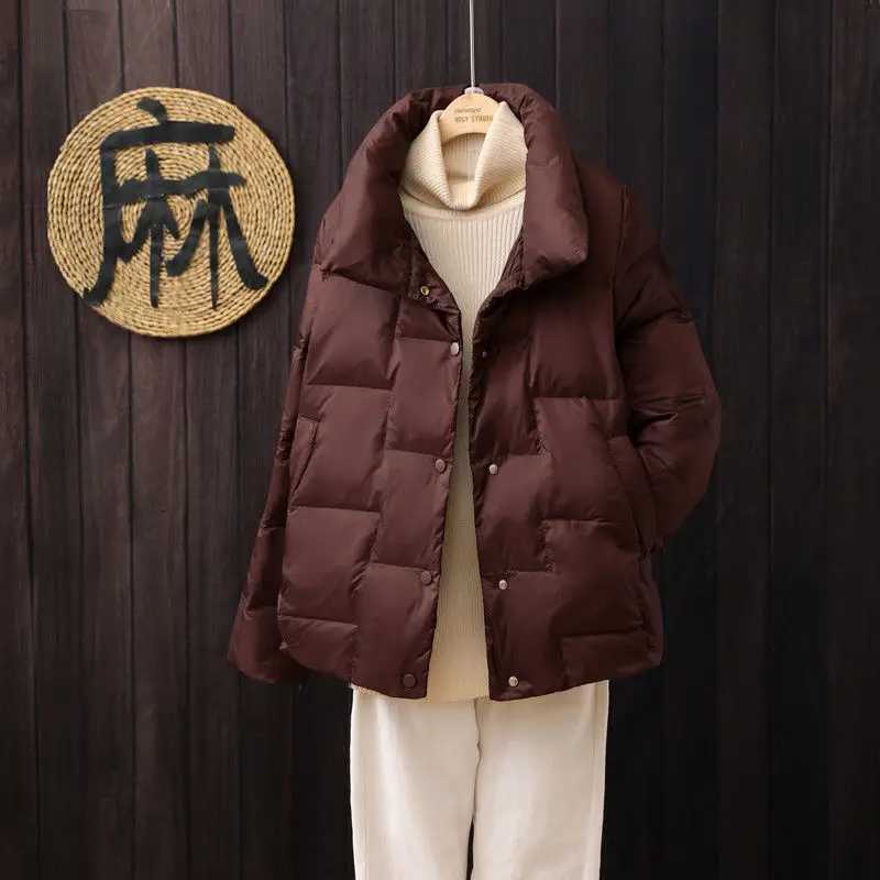 New Down Jacket for Women with Spliced stand-up Collar Button Pockets Stylish Light and Loose Coat for Small PeopleT251105