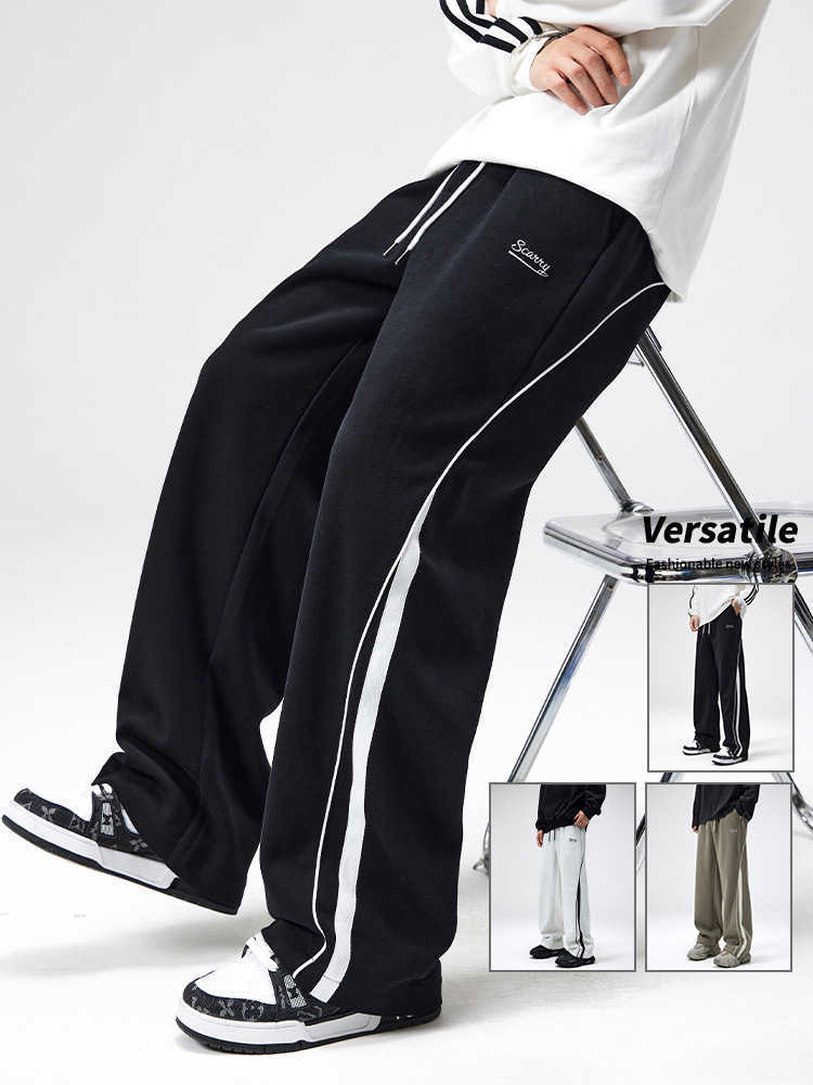 Men's Autumn Heavyweight Casual Jogging - Trendy Brand Loose Fit Multi-Colored Patched Straight-Tee Sport Pants for Streetwear Z260315