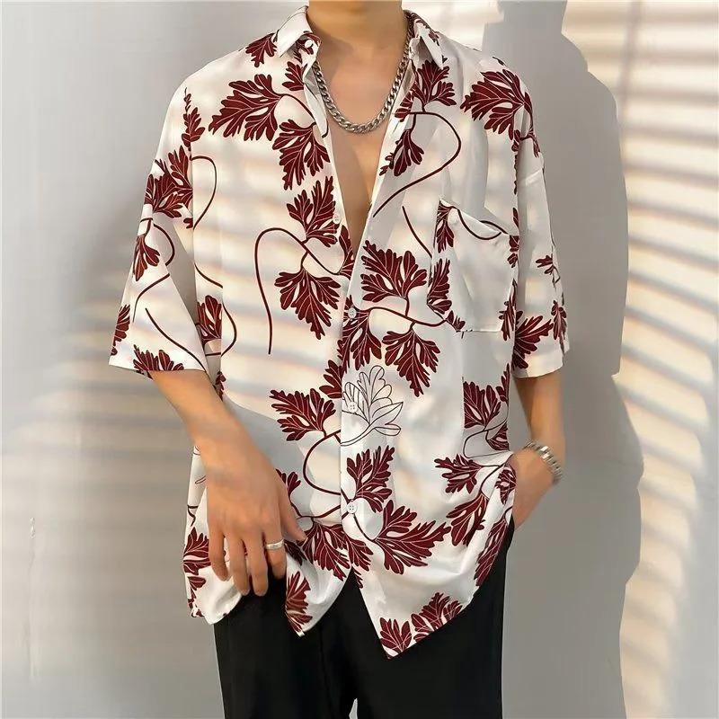 Summer mens Hawaiian shirt 3D floral print casual loose beach shirt short sleeved Tiki shirt mens 250403