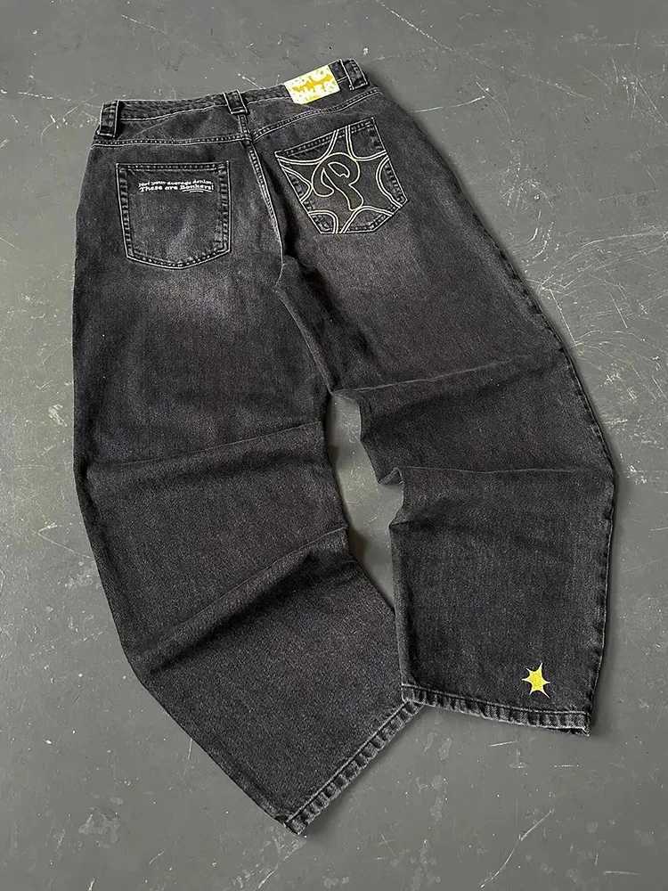 Y2K Protect Streetwear Hip Hop Jeans Mens Pants Harajuku Letter Embroidery Vintage Blue Baggy Jeans High Waist Wide Leg TrouserT251105