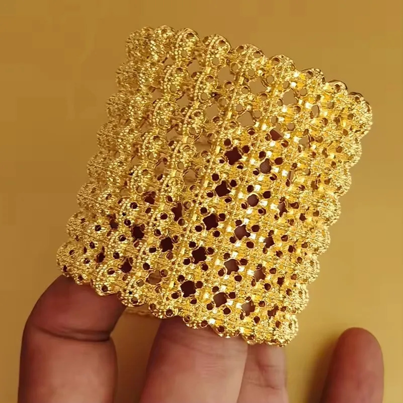 24K Dubai Bangles For Women Saudi ia Africa Fashion Gold Color Ethiopian Bride Wedding Bracelet Jewelry Gifts 251031