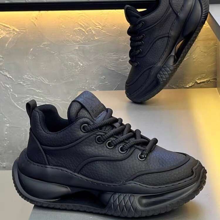 European Men's 2025 Autumn Winter New Fashion Comfortable Thick Sole Height Increasing Dad Leather Breathable Casual Shoes