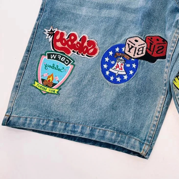 Street wear shorts Y2K mens jeans Harajuku hip-hop gothic graphic retro blue pocket denim gym shorts casual shorts 250403