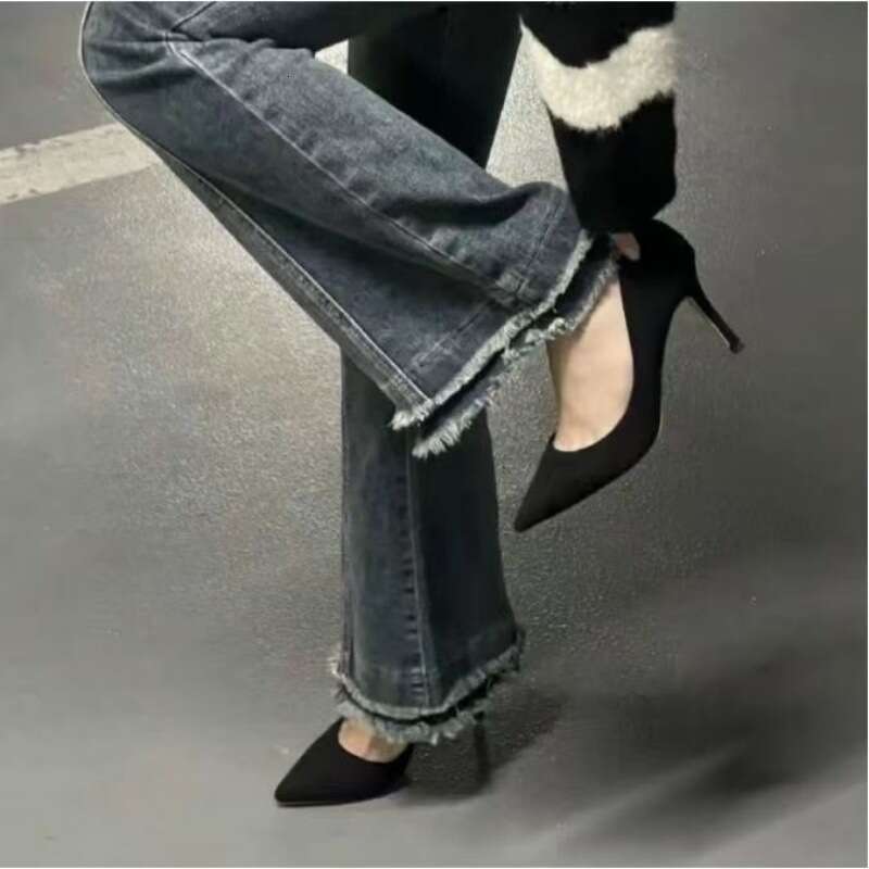 Cabin Crew High Spring and Autumn New Collection 2024 Suede Versatile Single Pointed Fine Heels Professional Work Black Shoes