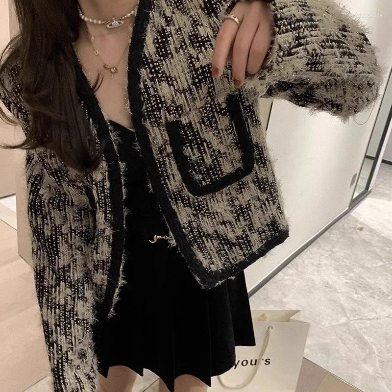 Women's Jackets Small Fragrant Style Jacket Spring Autumn High End Short Coat Ladies V-Neck Long Sleeve Retro Outwear Tops