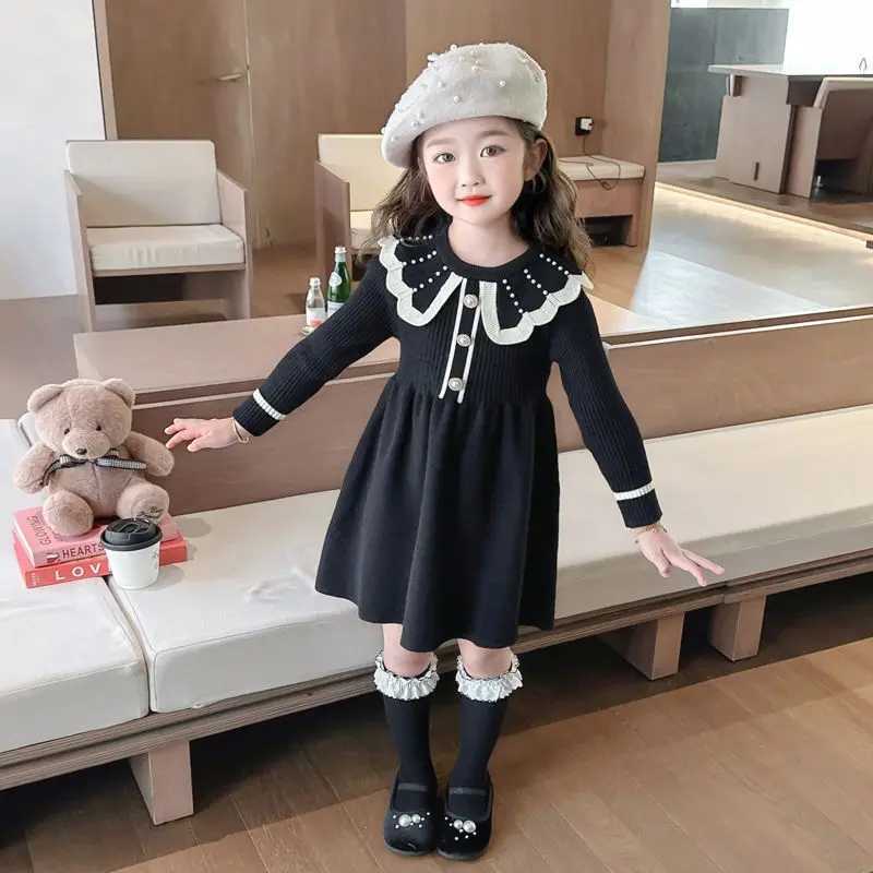 2025 New Girls Knit Chic Princess Dress Red Toddler Kids Spring Autumn C251105