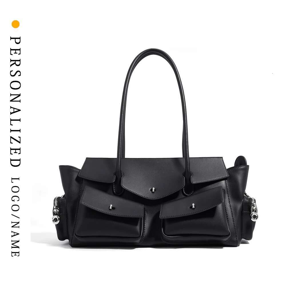 Free Lettering 2025 New Retro Large Capacity Single-Shoulder Handbag Multi-Pocket Women's Underarms Motorcycle Bag