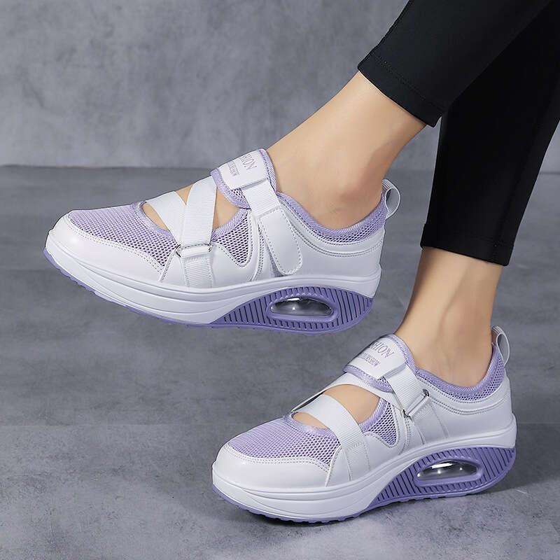 2021 Daily Velcro Round Head White Mesh Adhesive Low Top Large Women's Air Cushioned Shoes