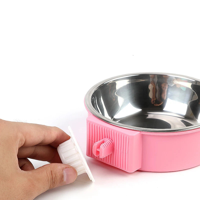 Pet feeding bowl hanging anti slip cat and dog food bowl stainless steel small dog water dispenser can be fixed on the cage pet supplies 250403