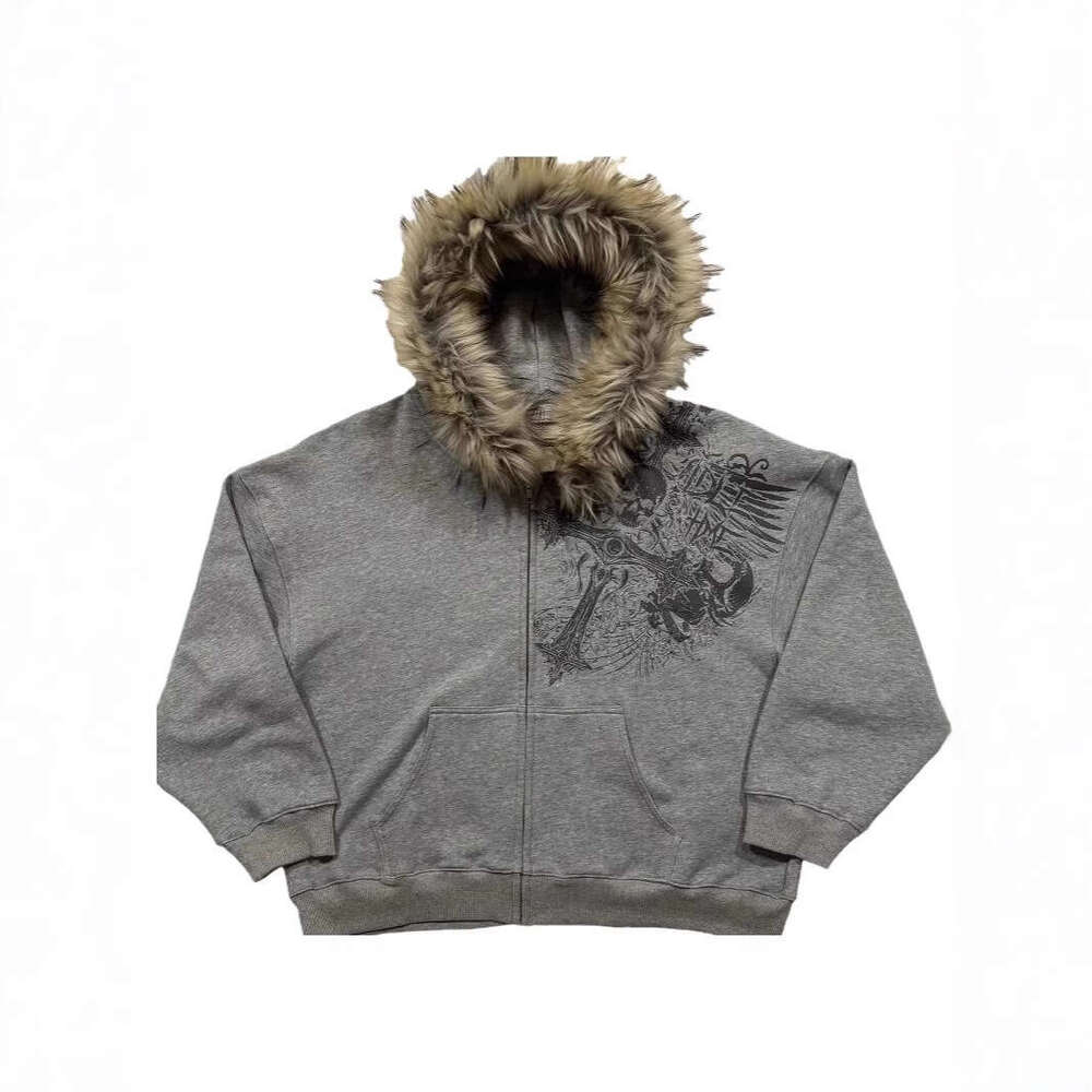 European And American Style Fleece Hat Sweatshirt Printed Pattern Long Sleeve Pullover Hoodie Vintage Jacket Street Fashion Y2k B5