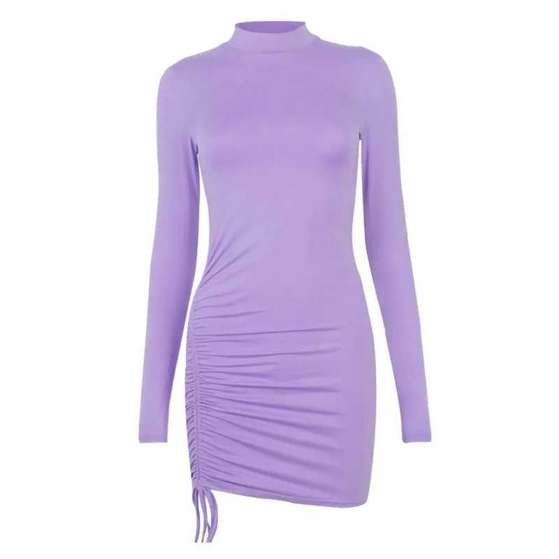 Female Dresses Outfits WomenS Dress Long Sleeve Solid Color Drawstring O-Neck Tight-Fitting Vestidos De Fiesta Elegantes 2025 J251105