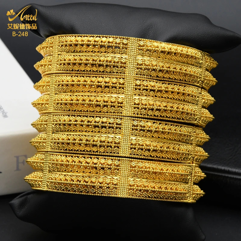 ANIID Indian 24K Gold Color Bangle Bracelet Jewelry Indian Women Charm Bangles African Wedding Anniversary Gifts 251031