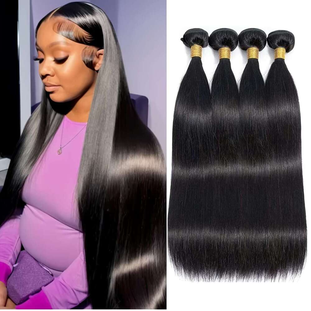 16A 1 And 4 10-22 Inch Unprocessed Weave Raw Brazilian Thick Straight Human Bundles Natural Black Color Hair Extensions For
