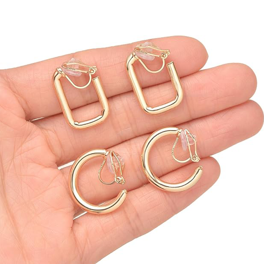 10 Pairs Clip on Hoop Earrings for Women Men Twist Round CZ Chunky Hoop Clip Earring No Piercing Fake Earrings Sets Gold Tone