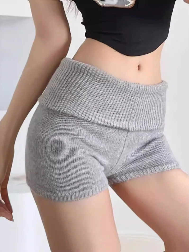 Sexy Womens Low Waist Knitted Shorts with Wrap Button Double Fold Tight Fit Ultra Thin Solid O3WG 250401