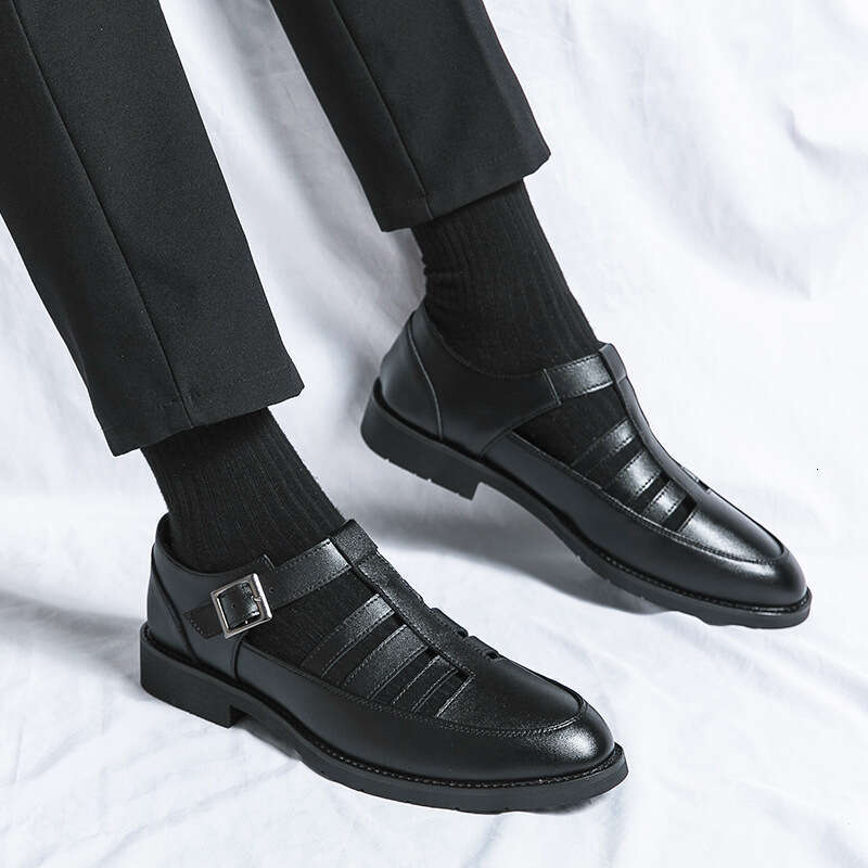 Large summer hollow men's Men's 38-45 cowhide British breathable formal business leather sandals