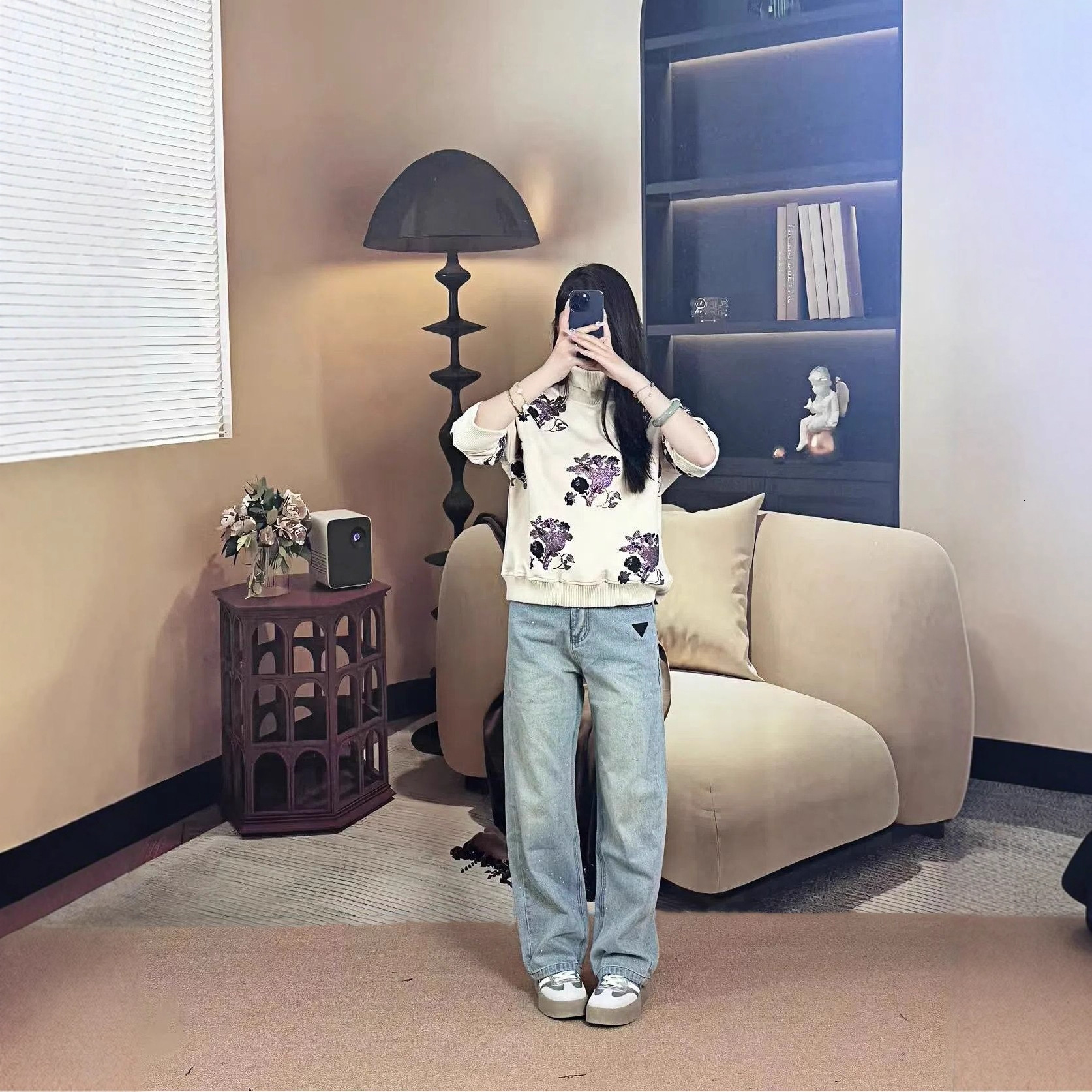 Autumn Winter High Neck Warm Sweatshirt Jeans Plus Size Loose Long Sleeve Daily Commute Versatile Women's Outfit Set ddmymoon