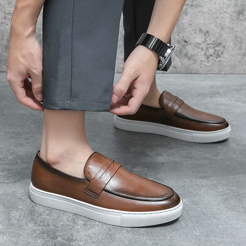 Large leather sizes 38-47, open mouth laughing loafers, casual men's shoes, fashionable flowing loafers