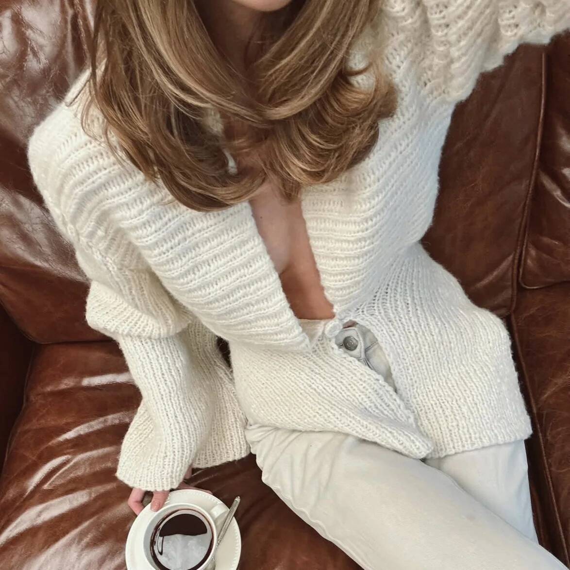 winter jacket women Autumn White Vintage Knit Sweater For Women Hollow Out Loose Elegant Cover up Knitwear Female Cardigan Top