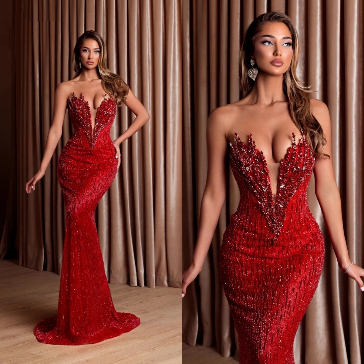 Luxury Crystal Evening Dresses Sequins Beading Prom Gowns Rhinestone Sleeveless Princess Sweep Train Customized Vestidos De Noche Plus Size