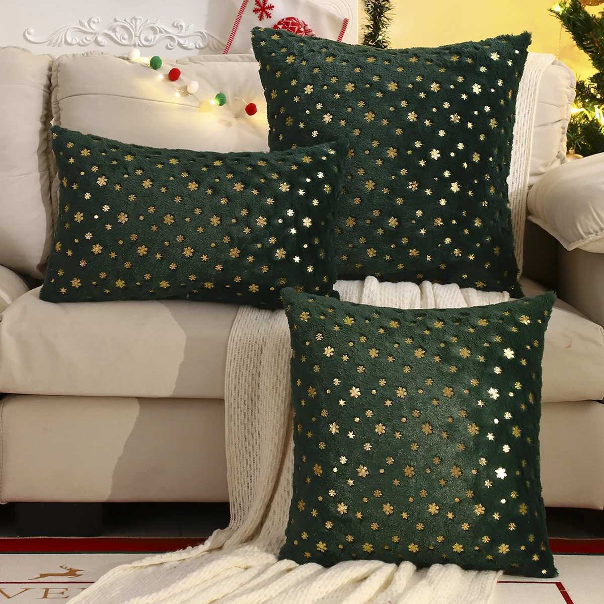 1 PC Christmas Snowflake Throw Pillow Cover Winter Plush Bronzing Christmas Decoration Living Room Y251105