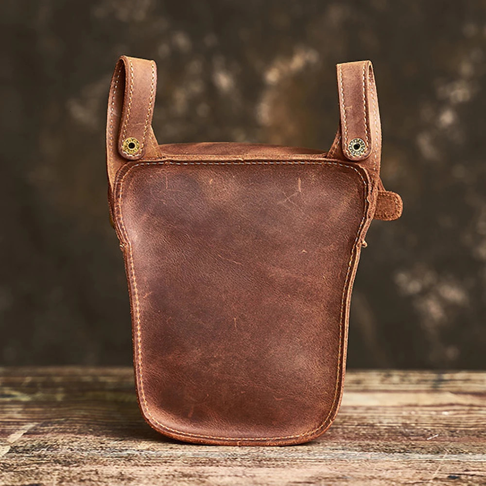 NUPUGOO Genuine Leather Mens Waist Bag Casual Belt Pouch Phone Bag Crazy Horse Leather Fanny Pack Vintage Motorcycle Bag251023