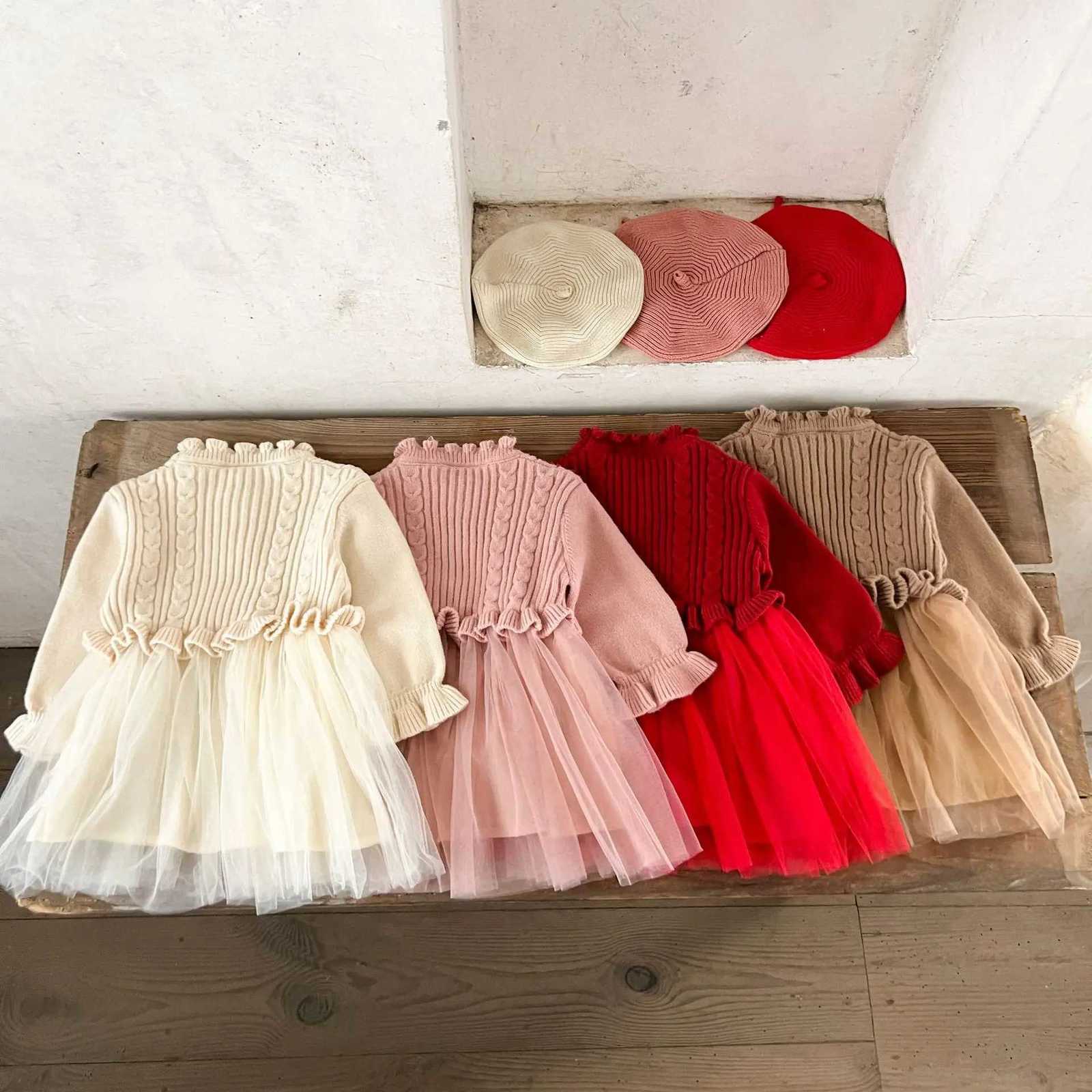 Ins Korean Version of Girls Baby Pure Cotton Woolen Mesh Dress Autumn and Winter Sweaters for Children Princess Dress Y251105