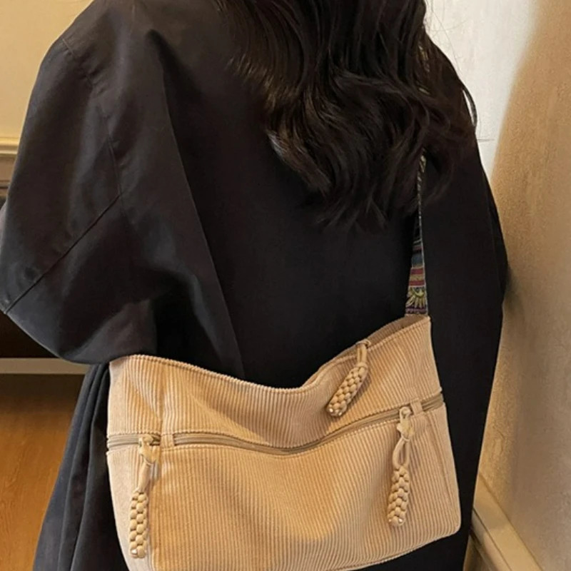 Fashion Corduroy Shoulder Bag Large Capacity Crossbody Bag for Women Students Versatile and Large Capacity Storage Bags 251104