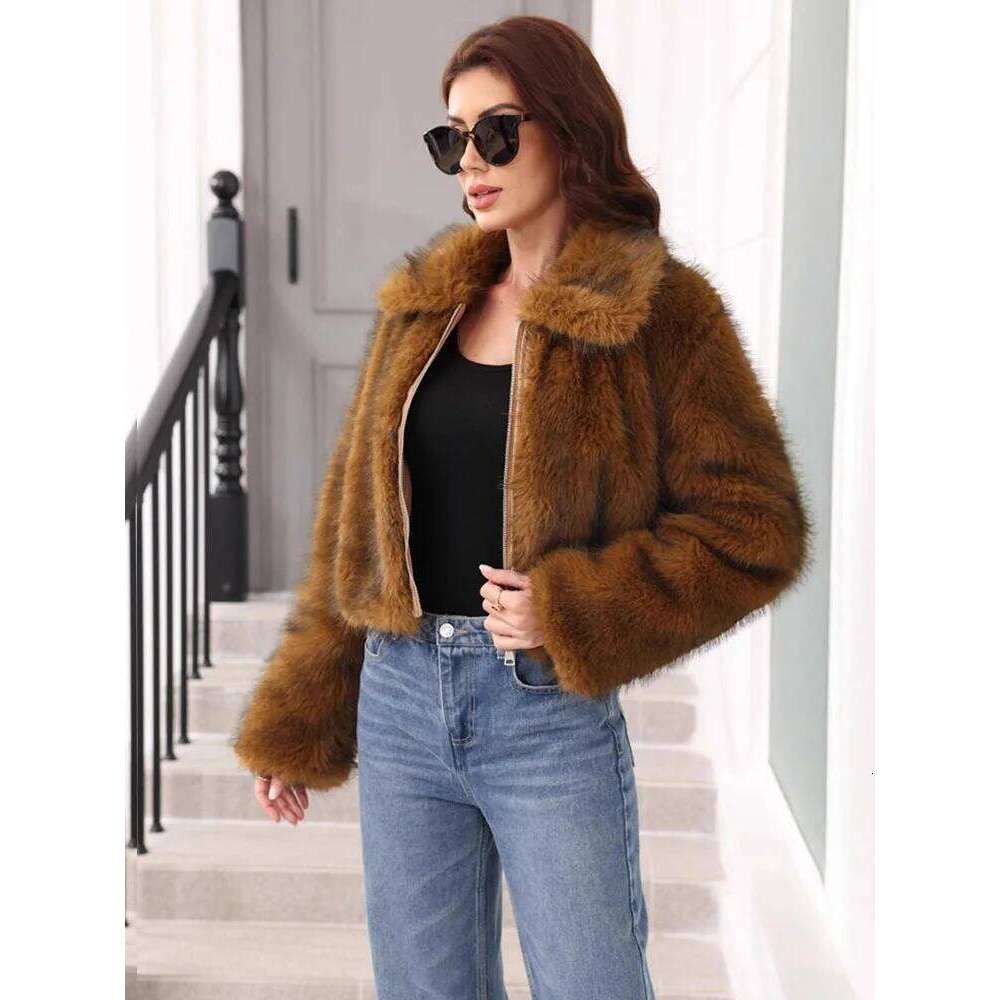 ZADORIN Winter Faux Fur Coats Woman Short Fluffy Jacket Trend Turn Down Collar Full Sleeve Zipper Warm Womens Coat Y2k Clothes