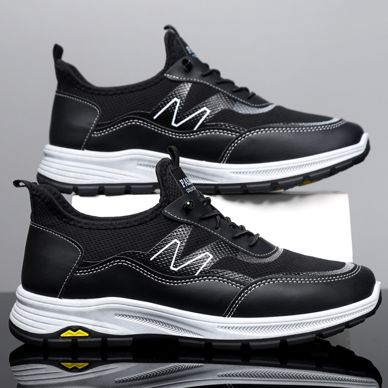 Breathable casual men's shoes large size 2025 spring/summer new trend low-top light sports shoes outdoor hiking soft-soled shoes black gray