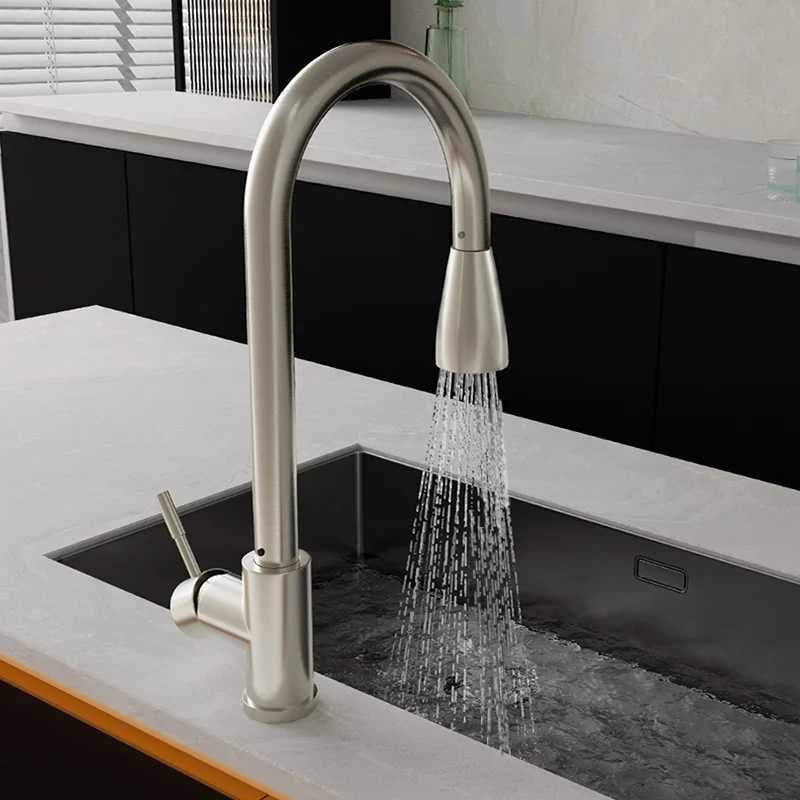 Black Kitchen Faucet ible Pl Out 2 Modes Nozzle Hot Cold Water Mixer Tap Deck Mounted Sprayer and Stream SUS 304 Faucets Y251104