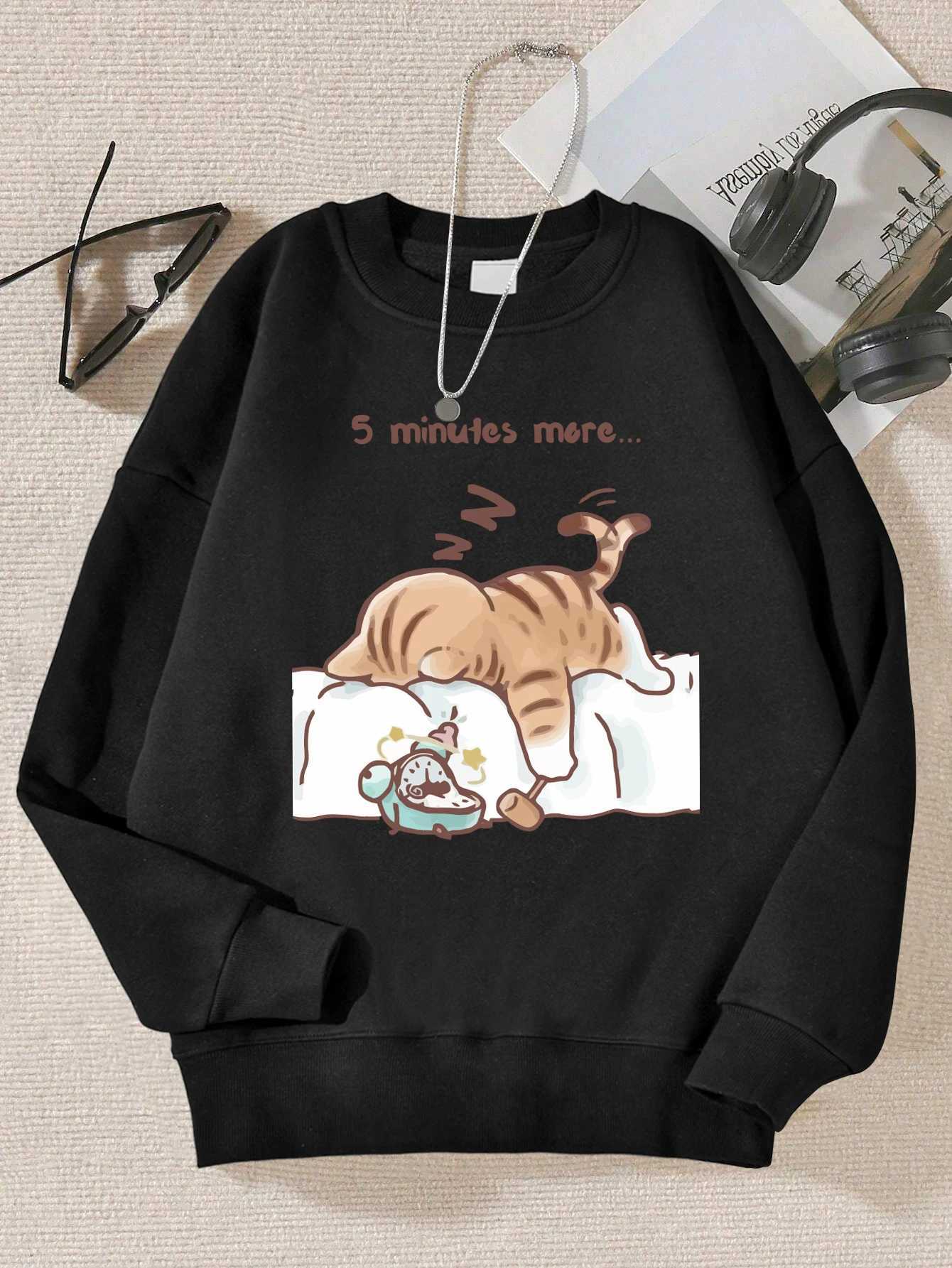 The Cat That Always Wants To Sleep Pattern Printed Hooded Women Simple Warm Autumn Sweatshirt Street Casual Unisex PulloversT251105