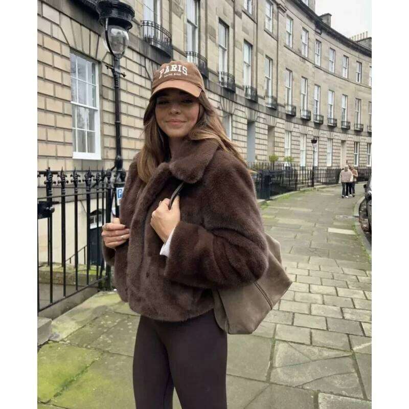 Browan Casual Leather Jacket Collar Coat Winter Outerwear Female Fashion Synthetic Fur Mixed Skin Clothing Origin China