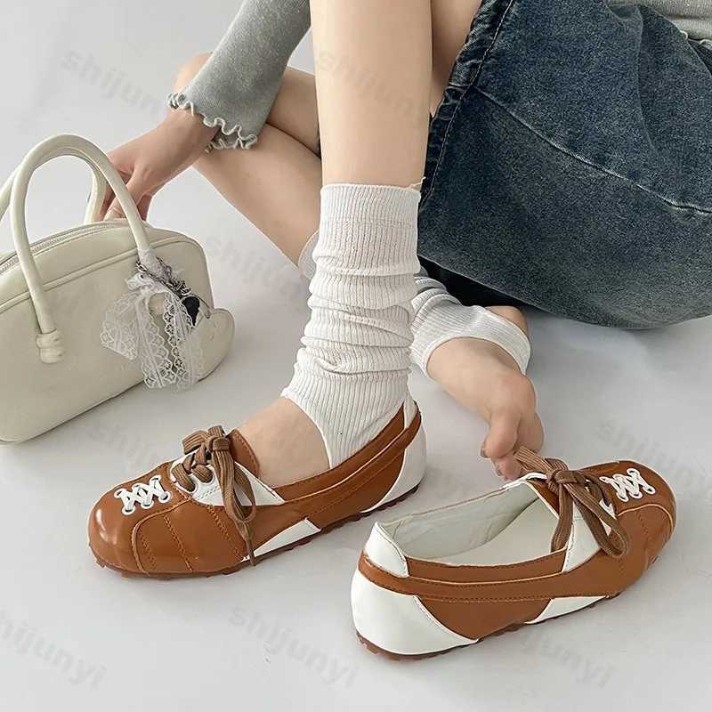 2025 Spring New Shallow Mouth Fion Casual Single Shoes for Wens Soft Soled Cfortable Ballet Style Lace Up Flat Sneakers Y251105