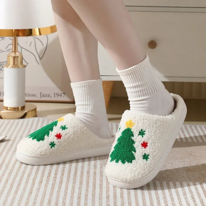 Christmas Tree Slippers Thick Sole Winter Home Slipper Warm Slippers Plush Slippers Cactus Non Slip for Woman Man Christmas Gift 251031
