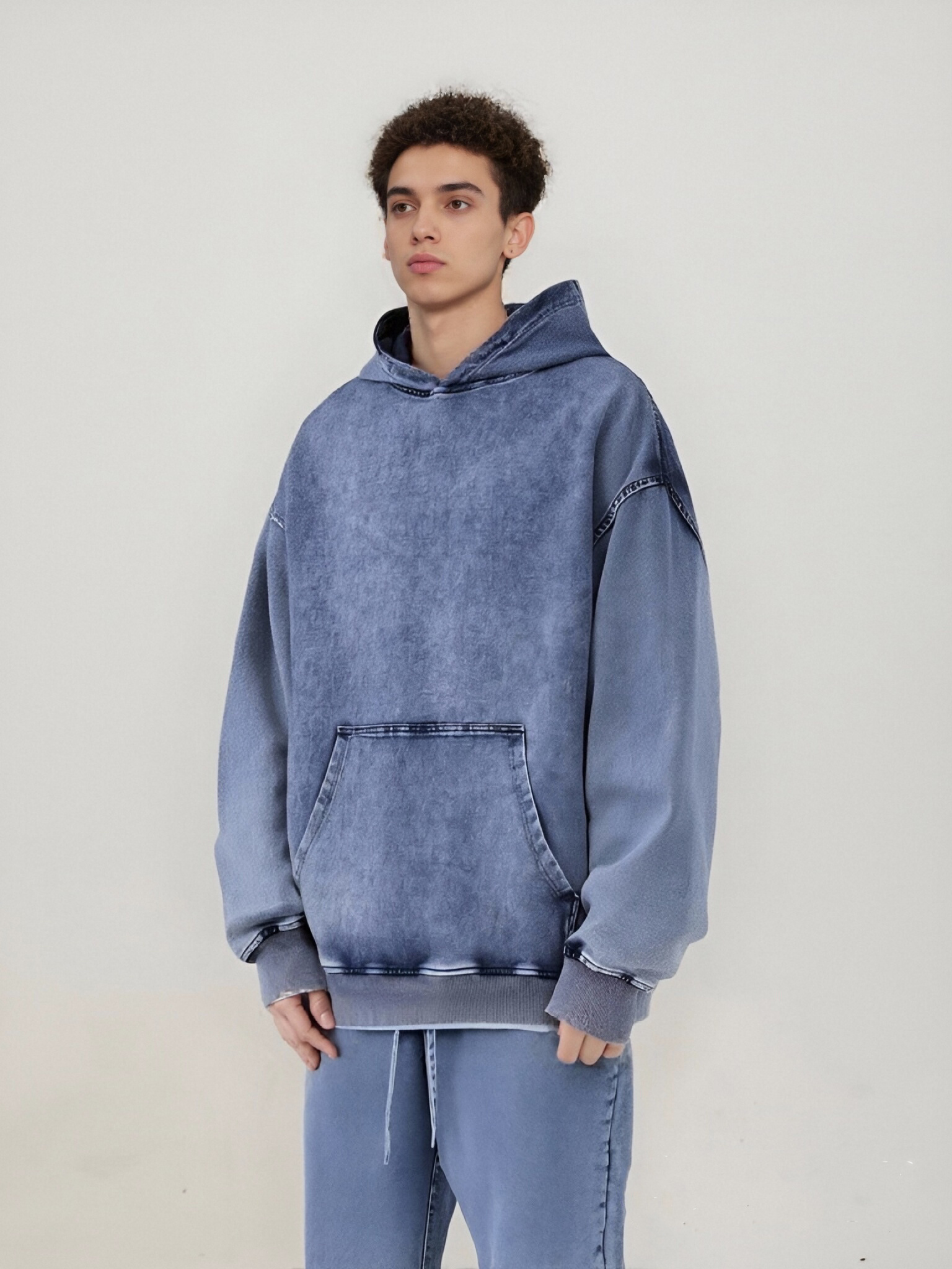 BLNCG Men's Washed Distressed Hoodie, Retro Style Pullover, Customizable, 3 Colors for Men & Women-KB-03