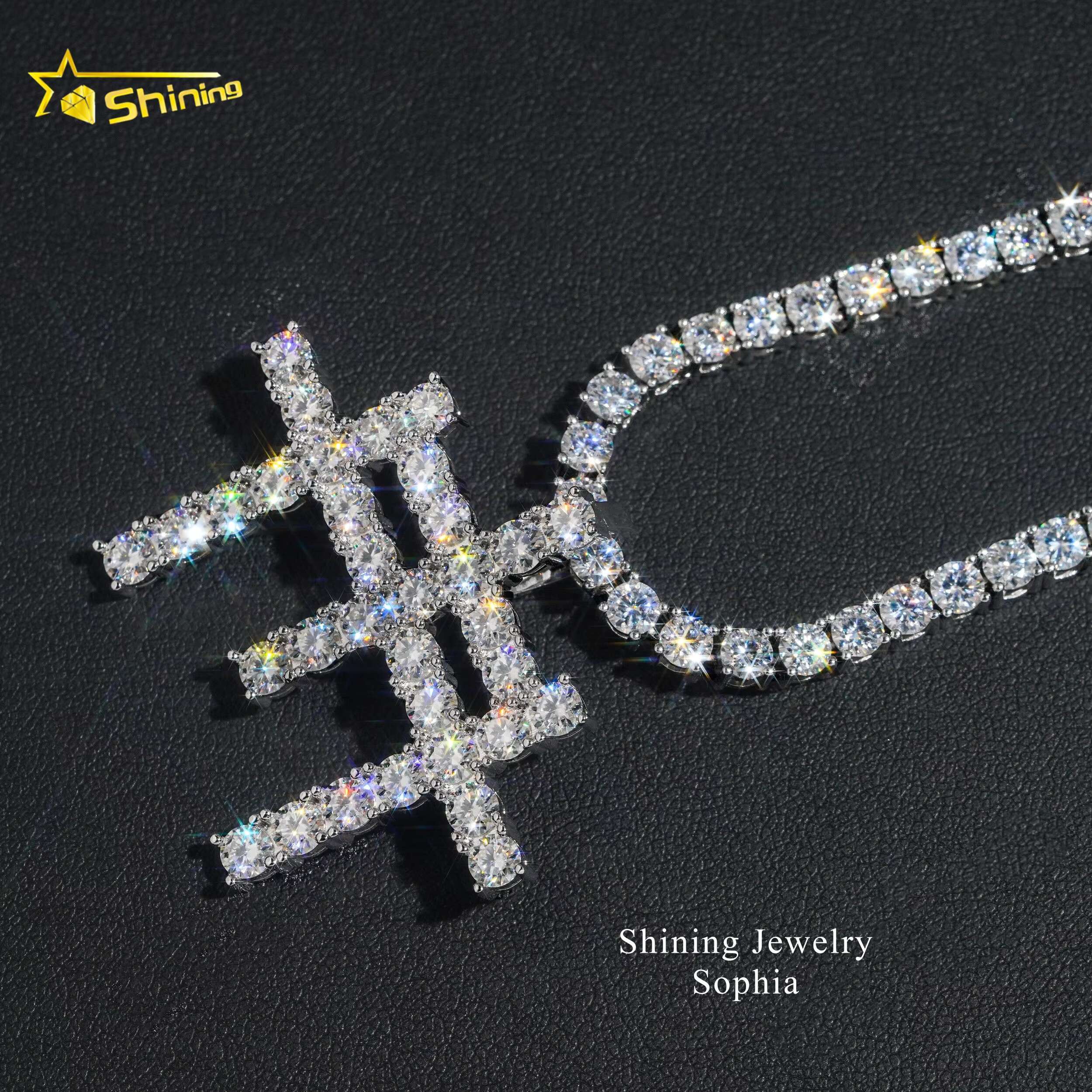 Fine Jewelry Necklace Bling Men Jewelry 14k Gold Plated Three Cross Design Vvs Moissanite Hip Hop Iced Out Pendant