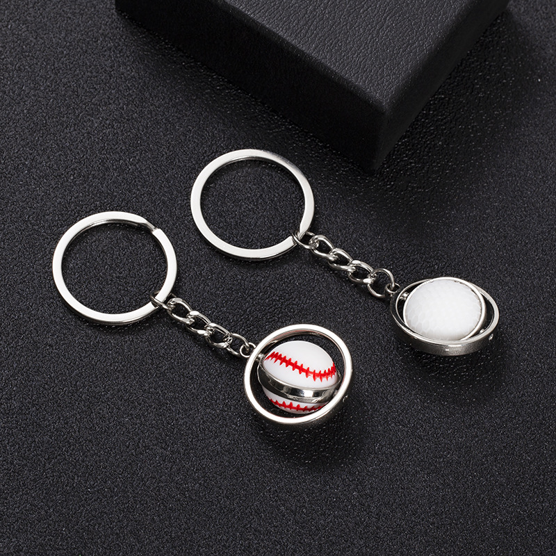 Rotating Small Basketball Football Golf Ball Rugby Baseball Keychain Metal Ball Keychain Gift Student Favorite