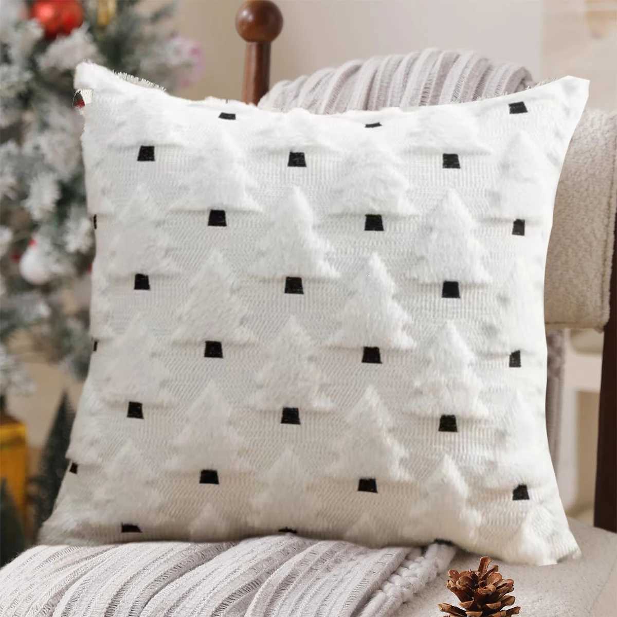 1pc Christmas Pillow Covers 18x18 inch Decorations 3D Soft Plush Faux Fur Wool jacquard weaving Christmas Tree Throw Pillow Y251105