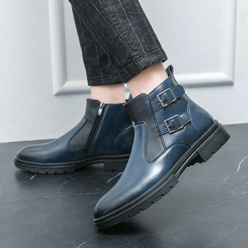 Men's oversized new casual leather shoes, fashionable men's British style Martin boots, trendy short boots