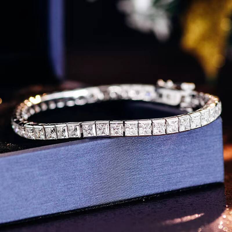 New Princess Cut Moissanite Bracelet Silver 10k 14k 18k Gold Tennis Bracelet Chain Factory Custom Jewelry