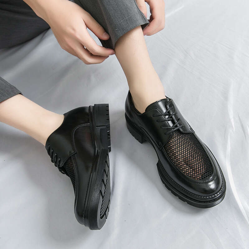 Men's summer new casual fashionable plus size breathable hollow shoes, trendy business leather shoes