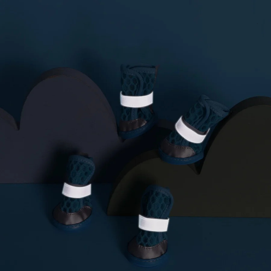 4 dog shoes in summer non-slip breathable wear pet dog shoes soft sole can not shake off the dog protective foot cover suitabl 250402