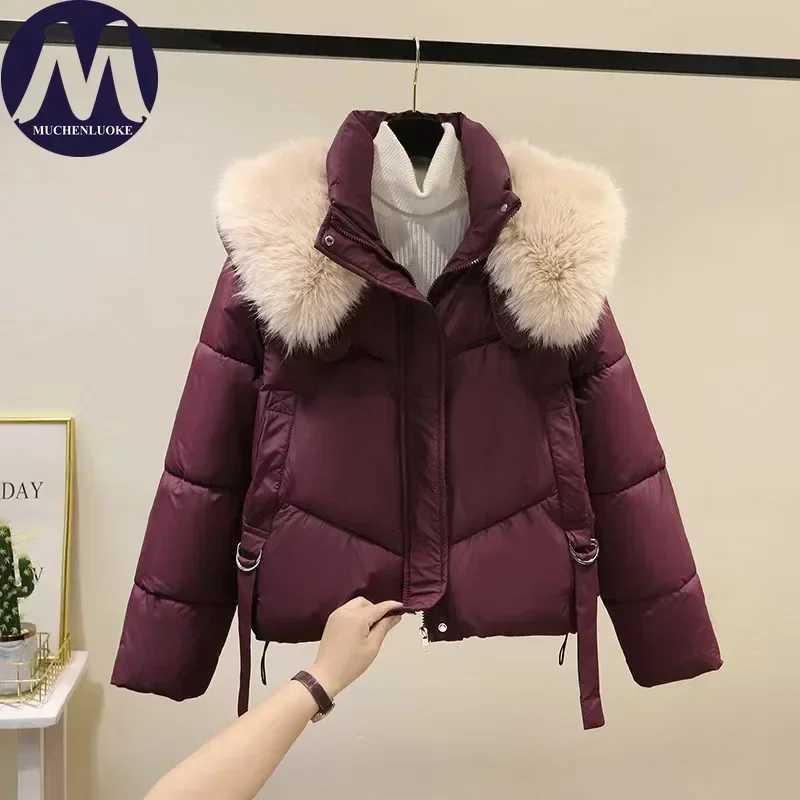 Womens Jacket Winter New Fur Collar Long Sleeves Thickening Keep Warm Parkas Korean Fashion Slim Fit Street Trends Parka CoatsT251105
