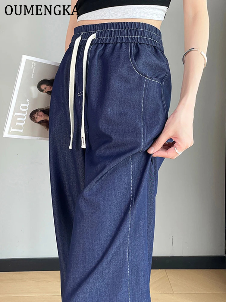 Oumenka highquality womens elastic band washed pants fashionable and sexy mens straight leg jeans 250403