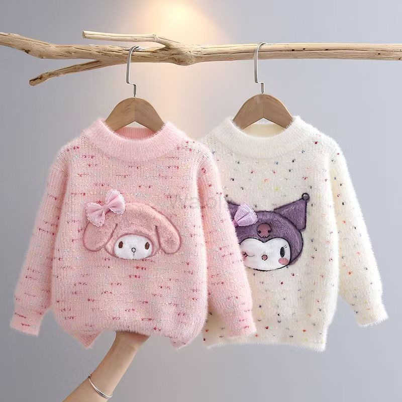 Sanrio Girls Sweater Mink Autumn Winter New Fashionable Small and Medium Children 2025 Thickened Kuromi Top Base Knitted Shirt H251105